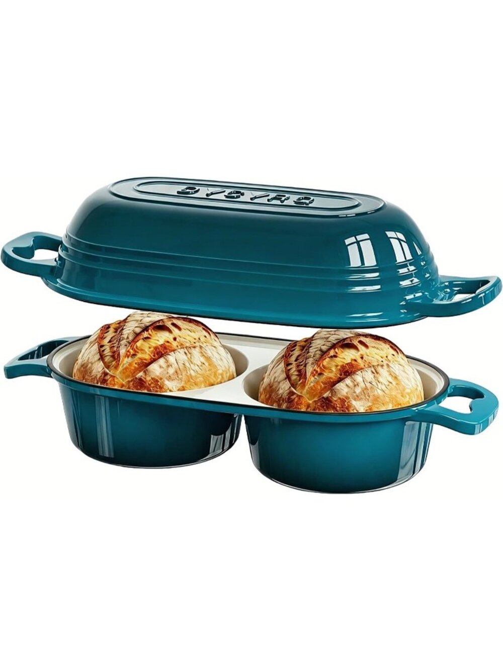 16cm Emerald Cast Iron Double Round Bread Loaf Pot with Lid Mini Dutch Oven